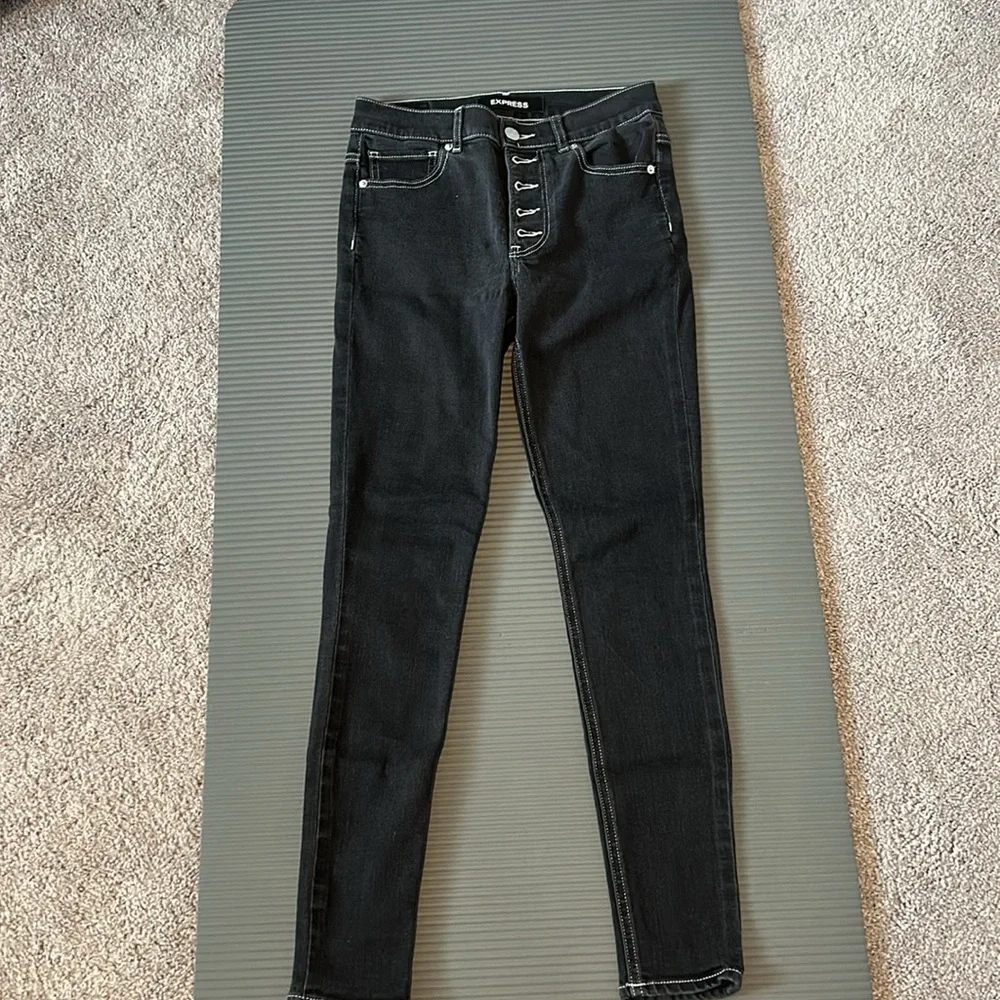 Express Legging High Rise Dark Wash Skinny Jeans Womens Sz 6 Button Fly - Picture 2 of 4